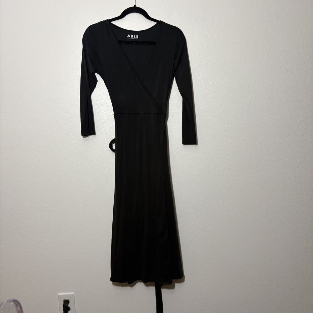 Able Black Long Sleeve Wrap Midi Dress Size Small Essential Classic LBD
